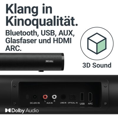 Soundbar 5.1, kabelloser Sat+Sub USB, AUX, Opt, HDMI ARC, Fernbed. Majority Everest, MANGEL