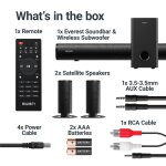 Soundbar 5.1, kabelloser Sat+Sub USB, AUX, Opt, HDMI ARC, Fernbed. Majority Everest, MANGEL