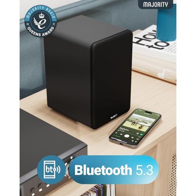Regallautsprecher, Aktiv, HDMI ARC, BT, Schwarz,1 Paar, Majority D70X,BESCHÄDIGT