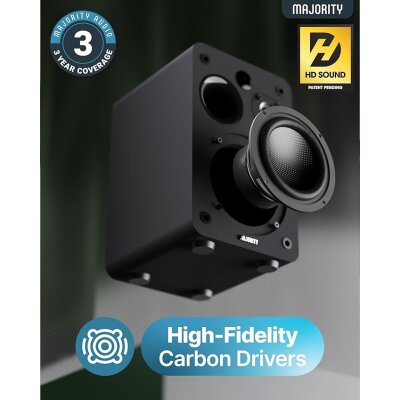 Regallautsprecher, Aktiv, HDMI ARC, BT, Schwarz,1 Paar, Majority D70X,BESCHÄDIGT