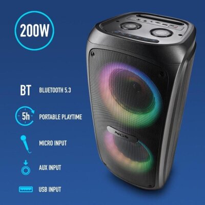 Akku Karaokebox, Bluetooth 5.3, 200W, TWS,RGB-Licht, NGS...