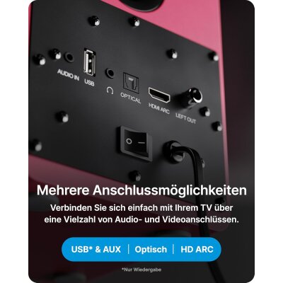 kleine Aktiv PC Lautsprecher 1 Paar BT HDMI USB,Majority D50X Maroon,GEPRÜFT GUT