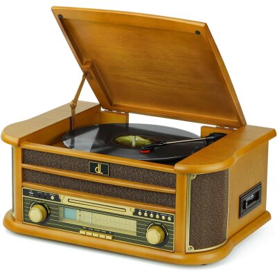 Retro All in One HiFi System 8-in-1,Plattenspieler CD...