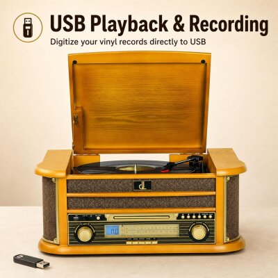 Retro All in One HiFi System 8-in-1,Plattenspieler CD...
