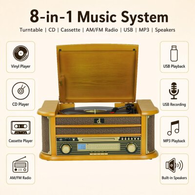 Retro All in One HiFi System 8-in-1,Plattenspieler CD Kassette, DL 189B99 MANGEL