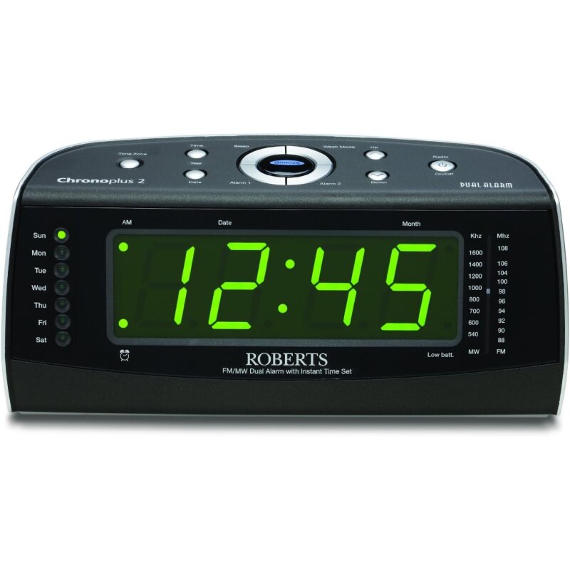 Radiowecker Roberts Chronoplus2-E,Alarm,UKW-Tuner,Großdisplay, Schwarz, WIE NEU