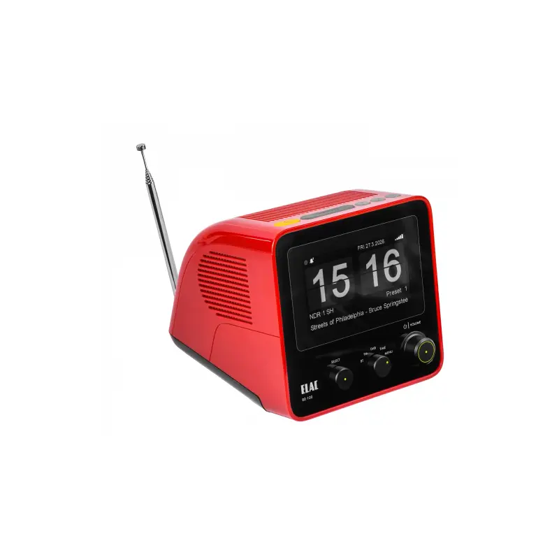 ELAC DAB+ Radiowecker RD 100 Klappzahlen, Bluetooth 5.0, 18W Flip-Clock, Rot NEU