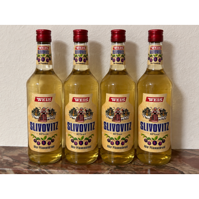 4x 1,0L Slivovitz (Weis) Alter Pflaumenbrand 40% Vol. NEU