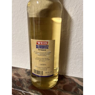 4x 1,0L Slivovitz (Weis) Alter Pflaumenbrand 40% Vol. NEU